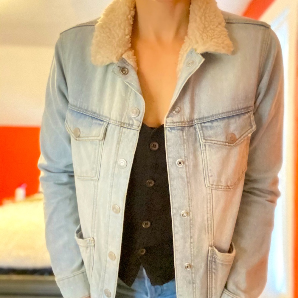 Topshop Sherpa lined Denim Moto jacket